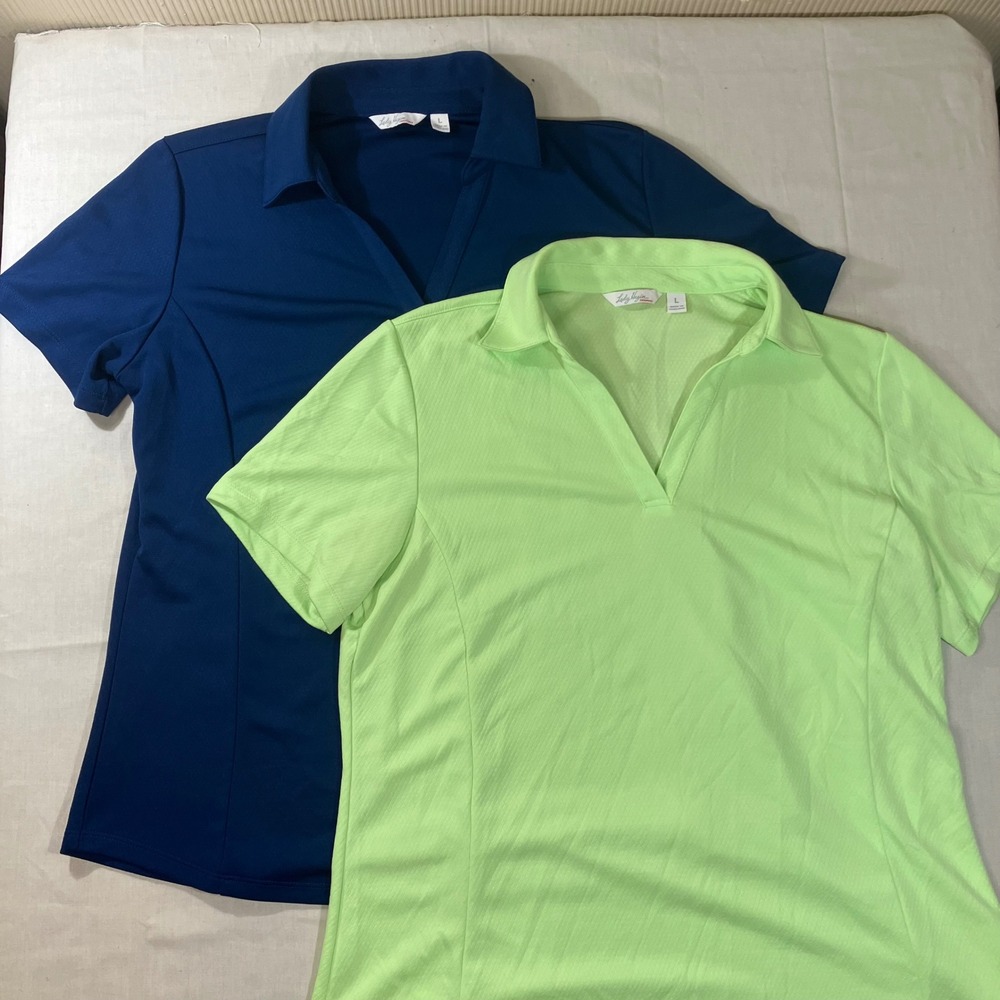 Lady Hagen Essentials Womens Golf Polo Shirt Set 2pk Navy Lime Green Size L
